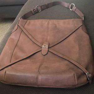 Brown all leather bag with silver accents